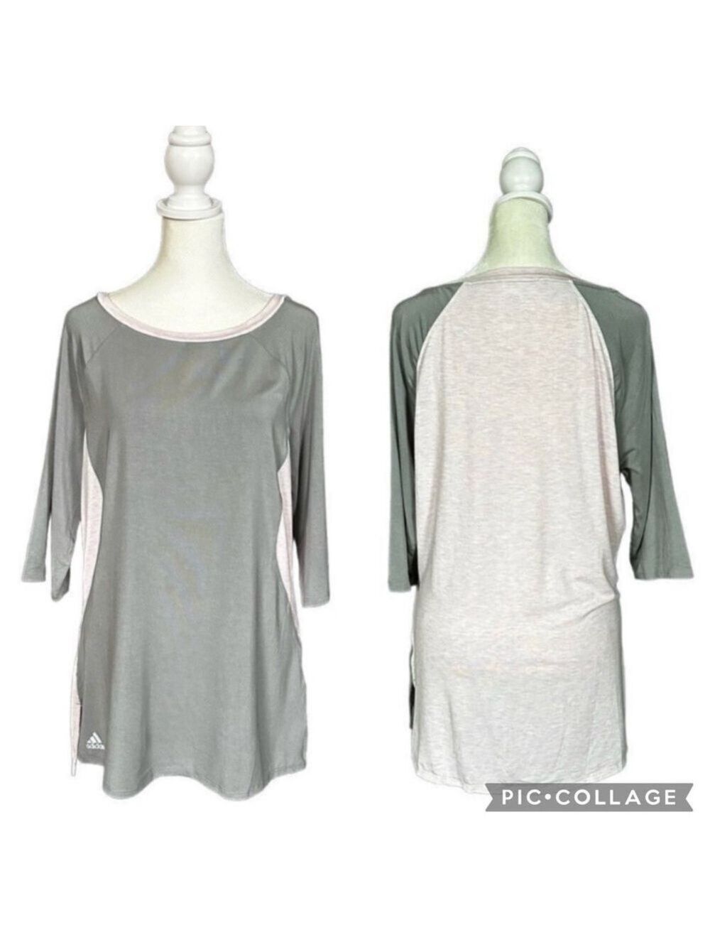 Adidas Colorblock Modal Stretch 1/2 Sleeve Casual T-Shirt Pink & Gray Size Large
